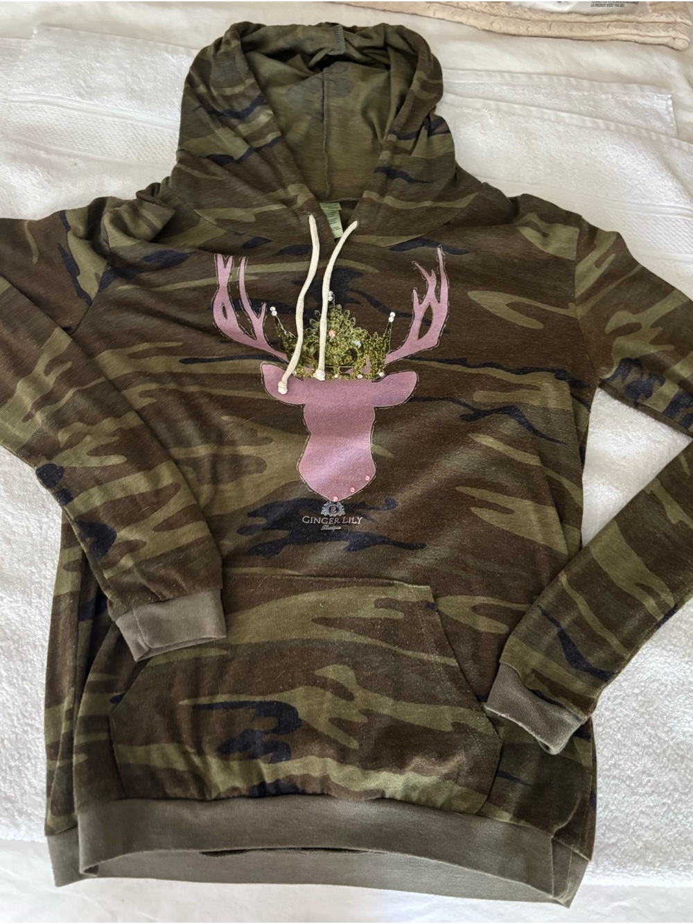 Alternative Earth Olive Camo Hoodie with White Drawstring